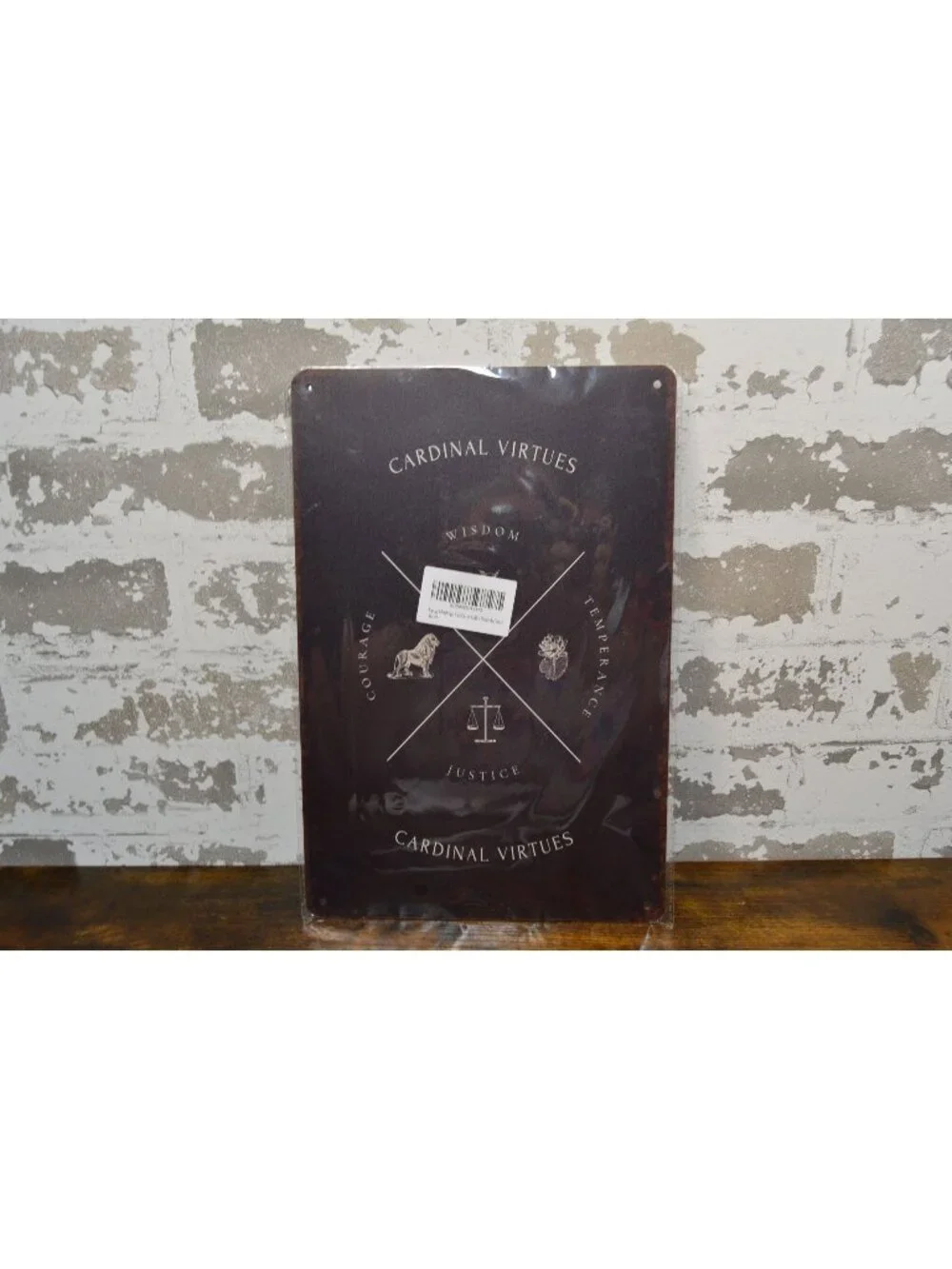 Cardinal Virtues Metal Sign Justice Wisdom Courage Temperance 8 x 12 inches